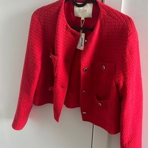 Maje Red Tweed Jacket NWT Size 38